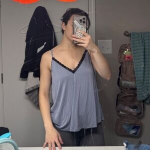 CAUTION TO THE WIND Gray Lace Trim Cami Tank Top Women's Size L